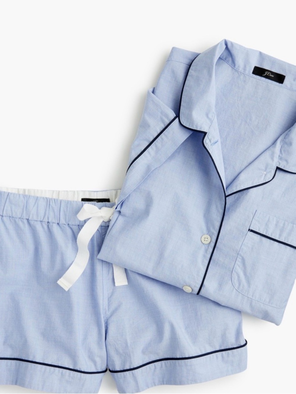 J. Crew Light Blue Cotton Pajama Short Set with Navy Piping